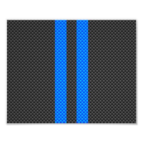 Sporty Sky Blue Carbon Fiber Style Racing Stripes Photo Print