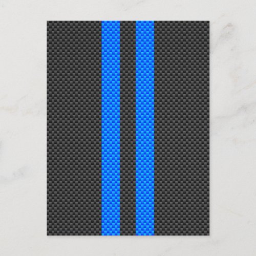 Sporty Sky Blue Carbon Fiber Style Racing Stripes Postcard