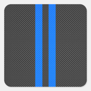 Sporty Sky Blue Carbon Fiber Style Racing Stripes Square Sticker