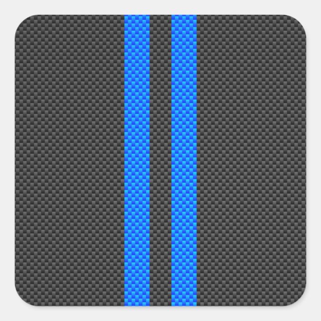 Sporty Sky Blue Carbon Fiber Style Racing Stripes Square Sticker (Front)
