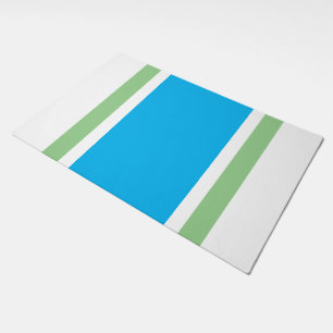 Sporty Sky Blue Light Green White Racing Stripes Doormat