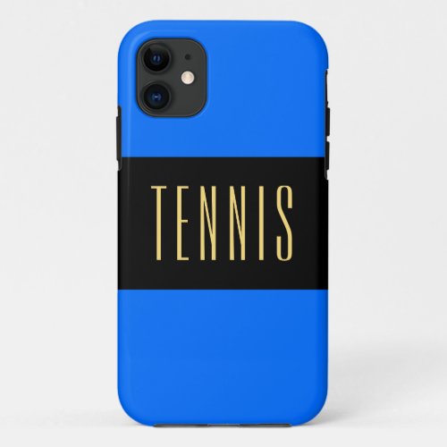 Sporty Sleek Bright Blue Black Stripes Tennis Text iPhone 11 Case