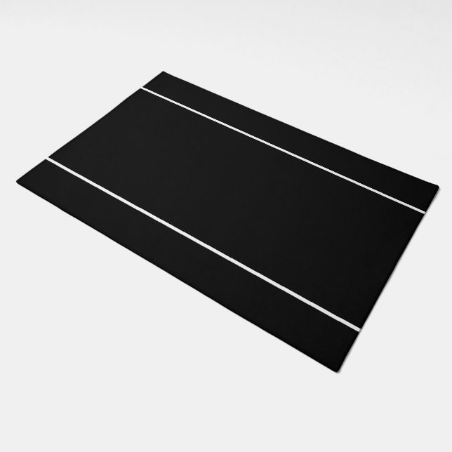 Sporty Slender White Edge Stripes Black Background Doormat (Angled)