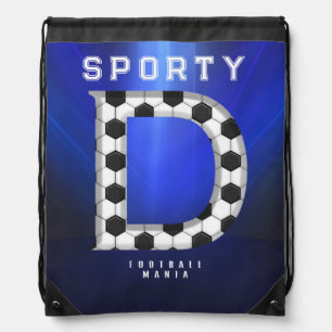 Sporty Soccer Pattern Letter D Editable Text Drawstring Bag