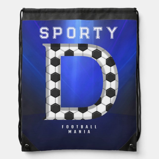 Sporty Soccer Pattern Letter D Editable Text Drawstring Bag (Front)