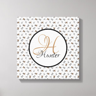 Sporty Soccer Puppies Monogrammed Canvas Print