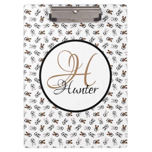 Sporty Soccer Puppies Monogrammed Clipboard (Front)