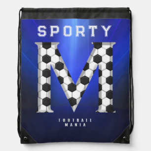 Sporty Soccer Style Letter M Editable Text Drawstring Bag