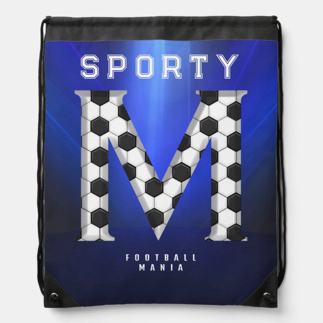Sporty Soccer Style Letter M Editable Text Drawstring Bag (Front)