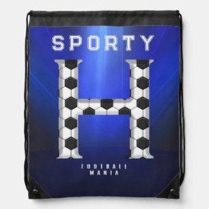Sporty Soccer Texture Letter H Editable Text Drawstring Bag