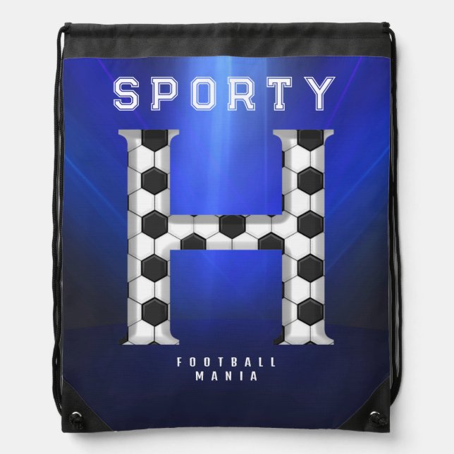 Sporty Soccer Texture Letter H Editable Text Drawstring Bag (Front)