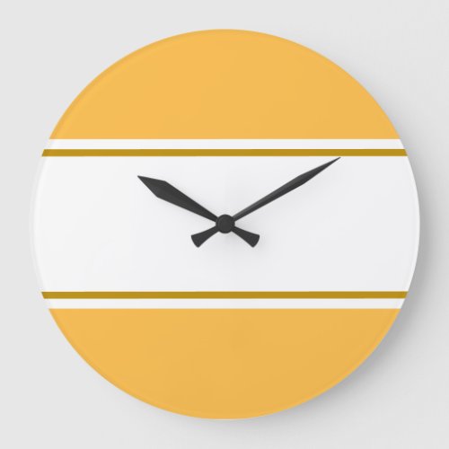 Sporty Soft Yellow White Horizontal Racing Stripes Large Clock