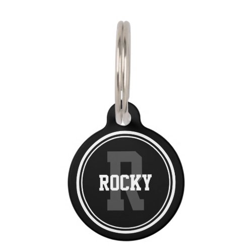 Sporty Solid Black with Monogram Pet ID Tag