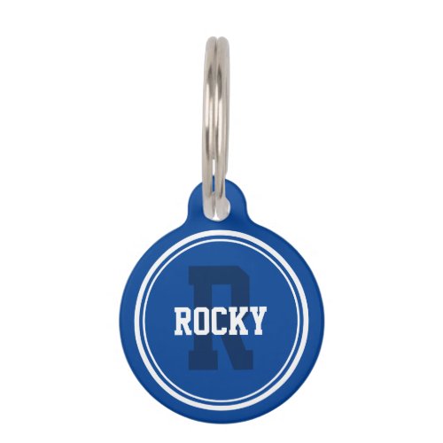 Sporty Solid Blue with Monogram Pet ID Tag