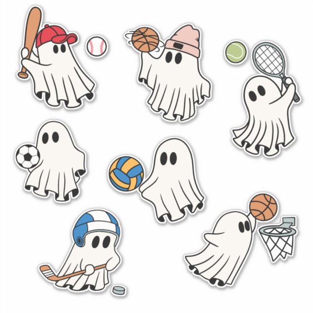 Sporty Spectral Fun Cute Ghost Pack Sticker (Front)