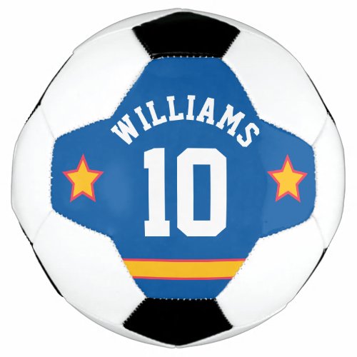Sporty Stars Numbers Stripes Blue Gold Red Team Soccer Ball