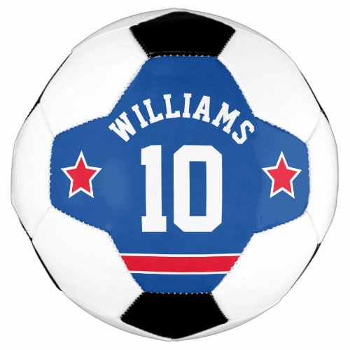 Sporty Stars Numbers Stripes Red White Blue Team Soccer Ball