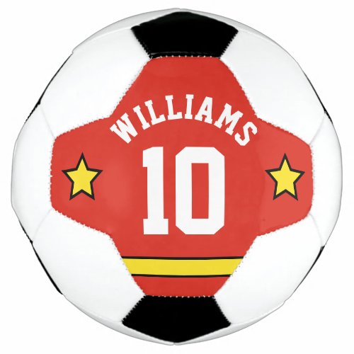 Sporty Stars Numbers Stripes Red Yellow Black Team Soccer Ball