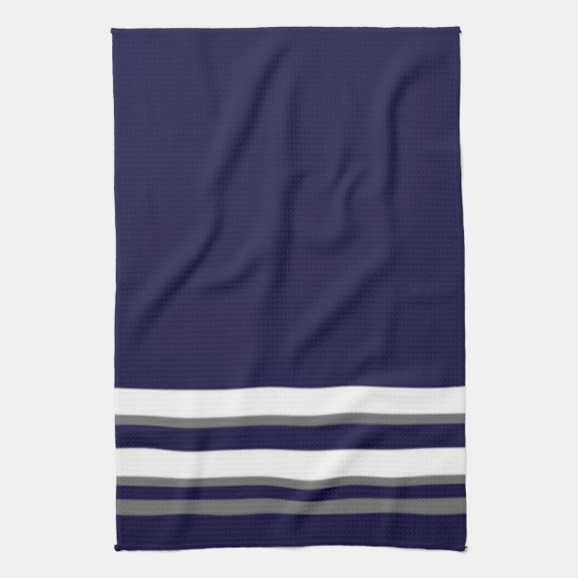 Sporty Stripes-Blue gray & white design Kitchen Towel (Vertical)