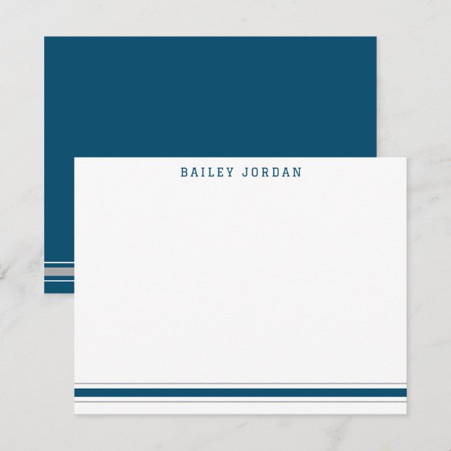 Sporty Stripes Dark Blue & Gray Athletic Men's Note Card (Front/Back)