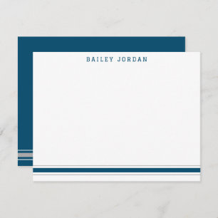Sporty Stripes Dark Blue & Gray Athletic Men's Note Card