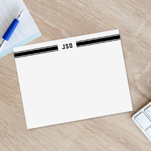 Sporty Stripes Monogram Masculine Black & White Note Card