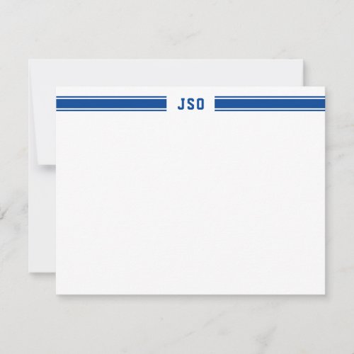 Sporty Stripes Monogram Masculine Blue  White Note Card