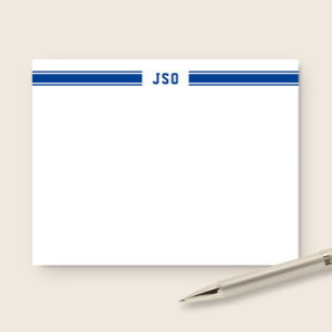Sporty Stripes Monogram Masculine Blue & White Note Card