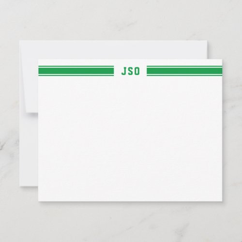 Sporty Stripes Monogram Masculine Green  White Note Card