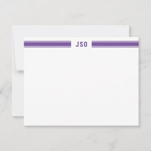 Sporty Stripes Monogram Masculine Purple & White Note Card