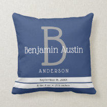 Sporty Stripes | Monogram Newborn Boy Birth Stats Throw Pillow