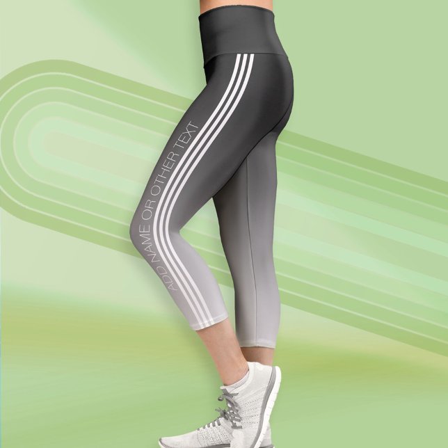 Sporty Stripes with Modern Text - Black Ombre Capri Leggings (Custom Leggings)