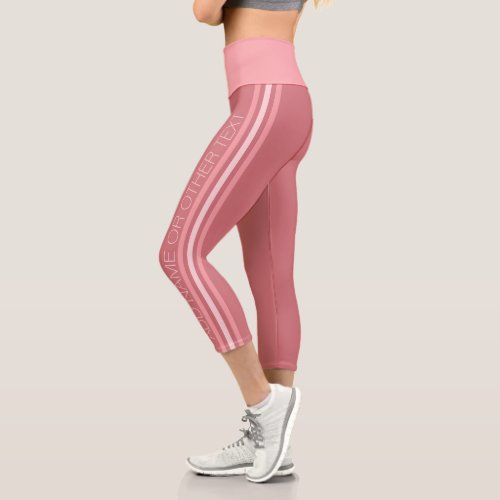 Sporty Stripes with Modern Text _ Rose Blush Pink Capri Leggings