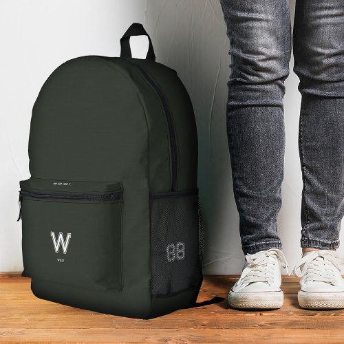 Sporty Stylish Dark Green Army Monogram  Printed Backpack