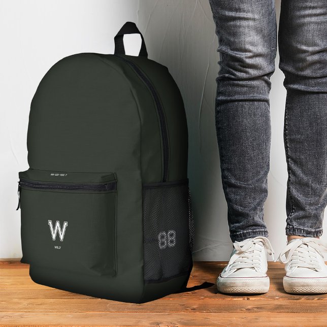 Sporty Stylish Dark Green Army Monogram  Printed Backpack (Sporty Stylish Dark Green Army Monogram Printed Backpack
)