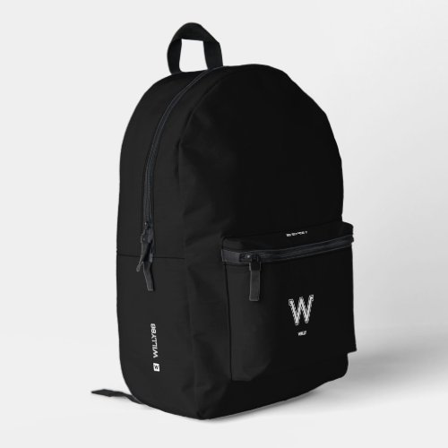 Sporty Stylish Minimalist Monogram Black White Printed Backpack