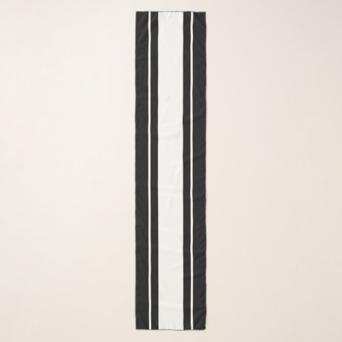 Sporty Stylish Wide White Racing Stripes On Black Scarf