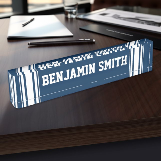 Sporty Team Jersey Stripes with Custom Name Plate (Personalized Sports Name Plate - Great for a Coach)