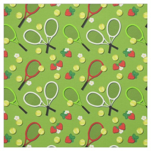 Sporty Tennis Balls and Rackets Pattern Fabric