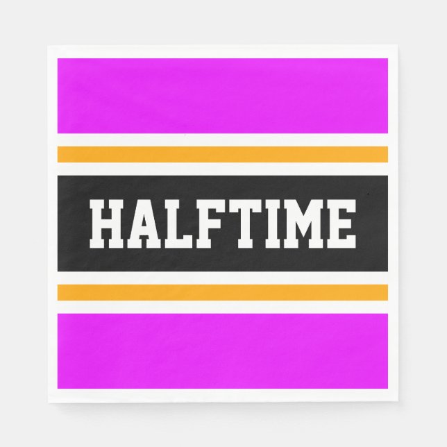 Sporty Tropical Pink Orange Black HALFTIME Stripes Napkins (Front)