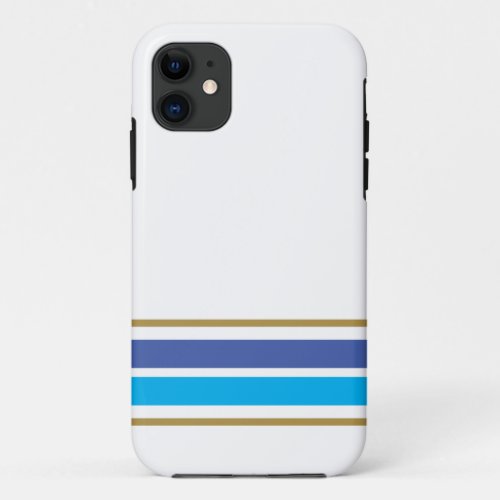 Sporty Two Tone Blue Edge Racing Stripes On White iPhone 11 Case