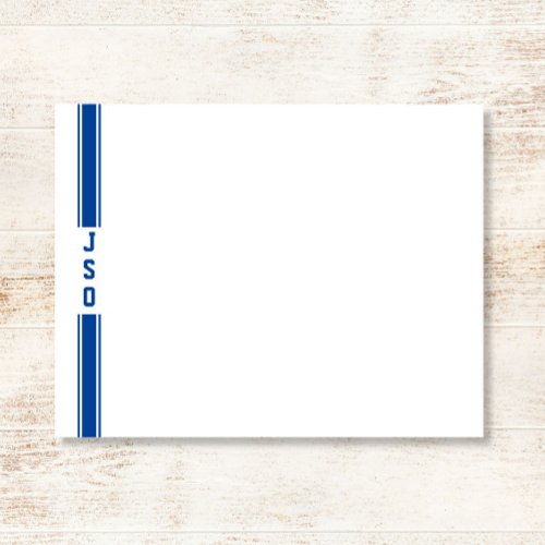 Sporty Vertical Stripes Monogram Blue White Mens Note Card