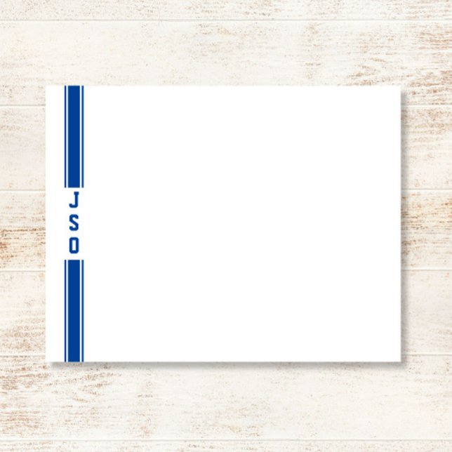 Sporty Vertical Stripes Monogram Blue White Men's Note Card (Creator Uploaded)