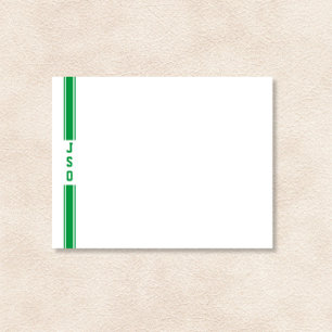 Sporty Vertical Stripes Monogram Green White Mens  Note Card