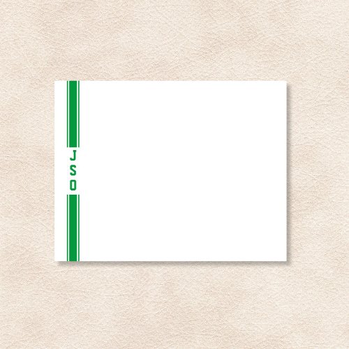 Sporty Vertical Stripes Monogram Green White Mens  Note Card