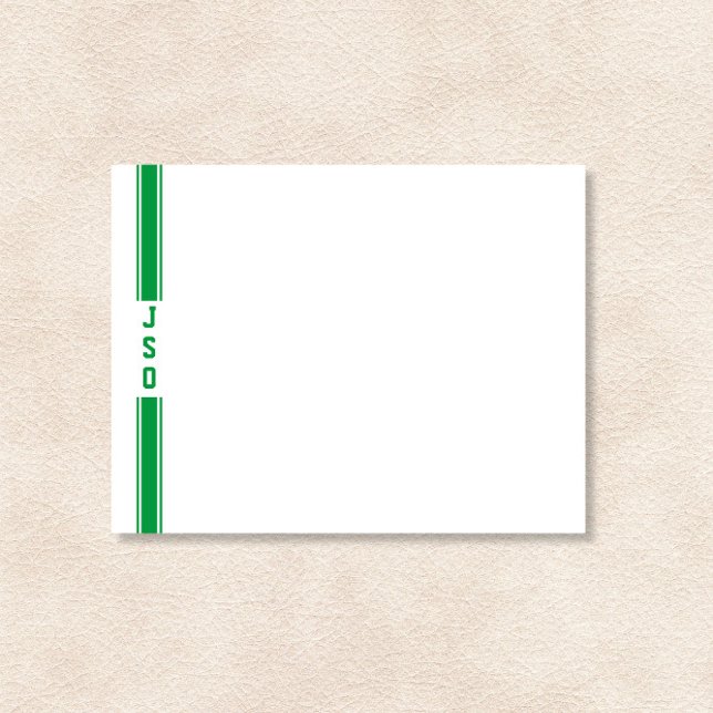 Sporty Vertical Stripes Monogram Green White Mens  Note Card (Creator Uploaded)