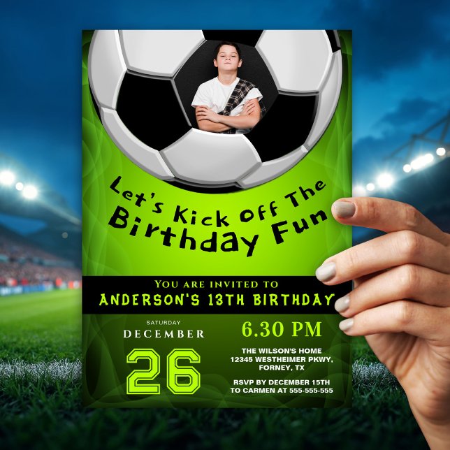 Sporty Vibrant Green Custom Photo Birthday  Invitation (Creator Uploaded)