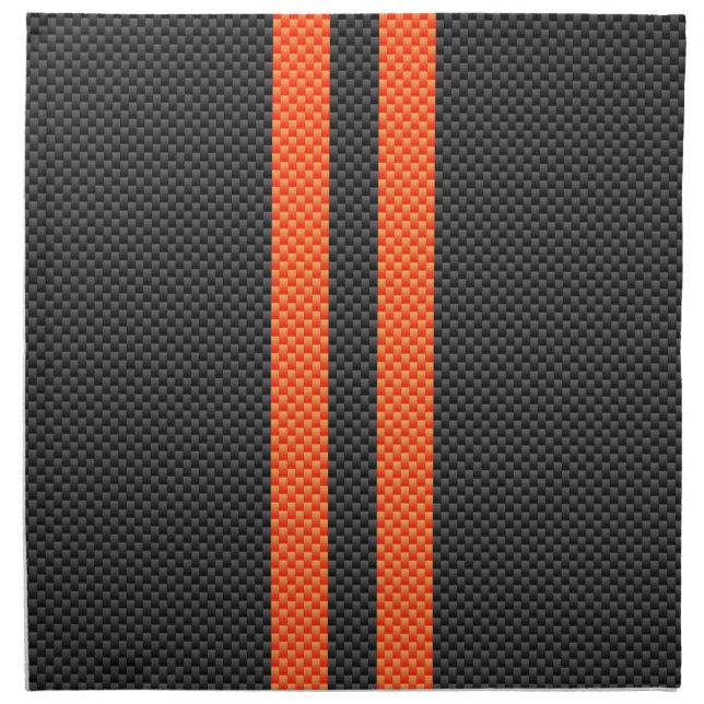 Sporty Vibrant Orange Stripes Carbon Fiber Style Cloth Napkin (Front)