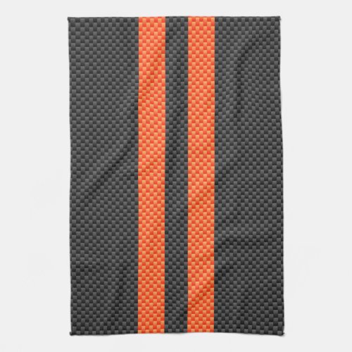 Sporty Vibrant Orange Stripes Carbon Fiber Style Towel