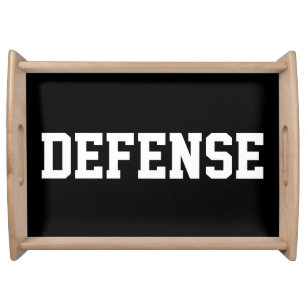 Sporty White Athletic DEFENSE Text On Bold Black Serving Tray